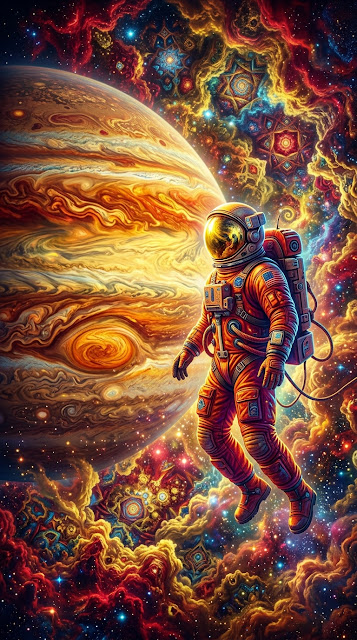 Astronaut Drifting Near a Vibrant Gas Giant Planet - Free mobile Wallpaper