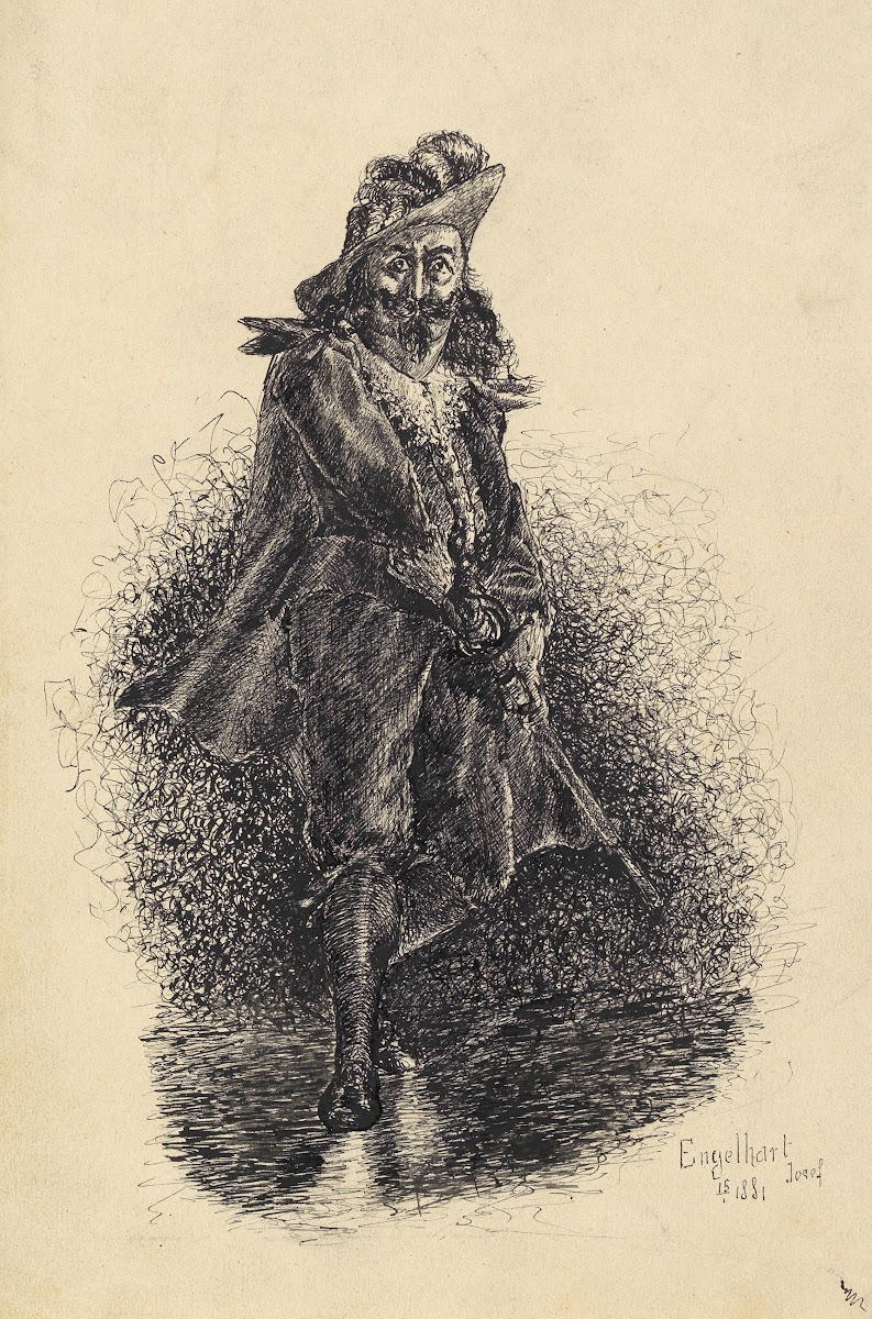 Männliche Kostümfigur den Degen ziehend 1881