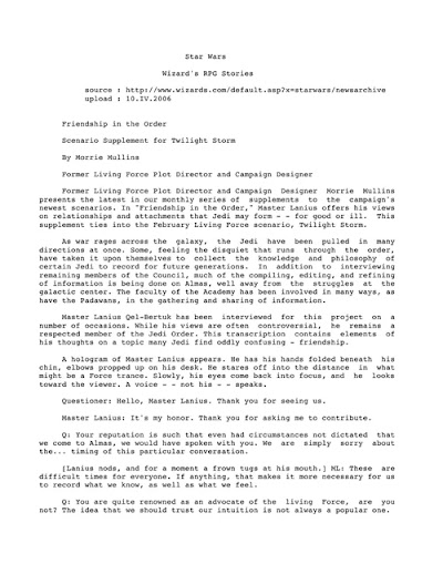 Sw wizard friendship in the order scenario supplement for twilight storm by morrie mullins