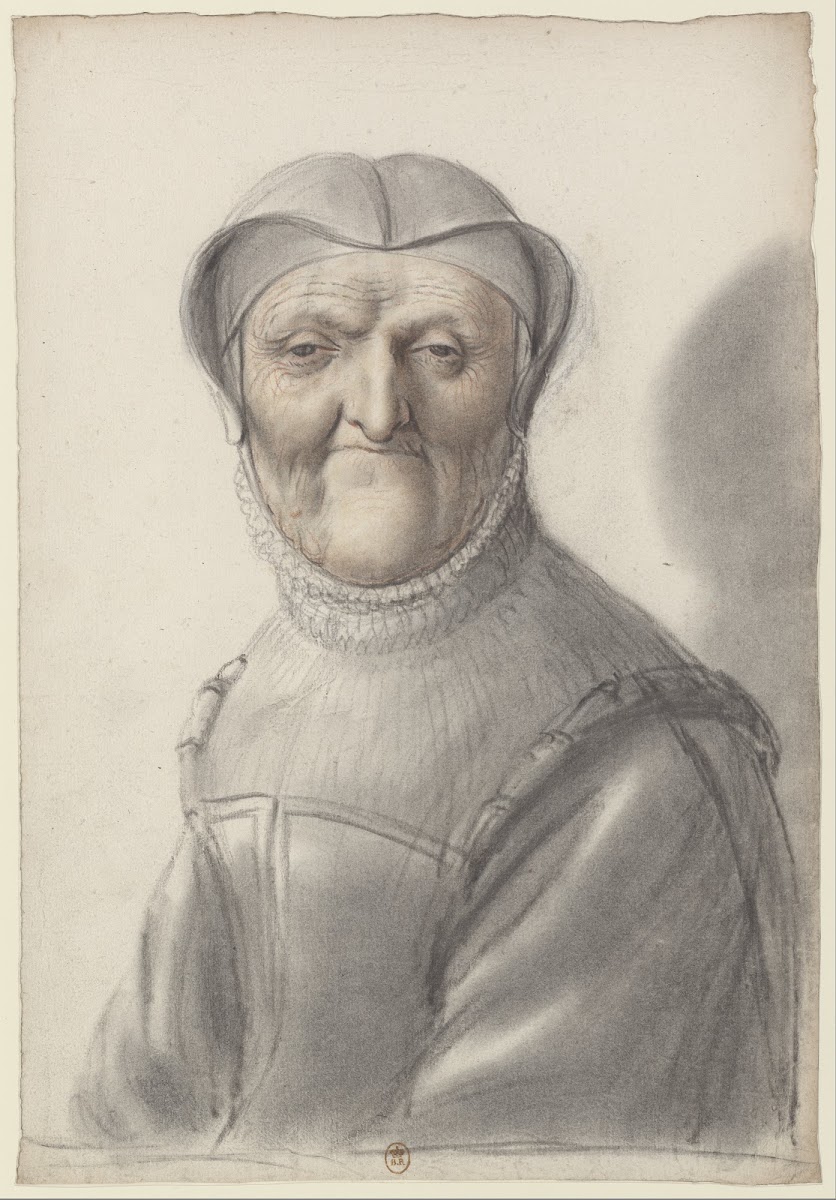 Dame âgée de face coiffée dun attifet