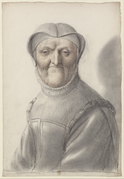 Dame âgée de face coiffée dun attifet
