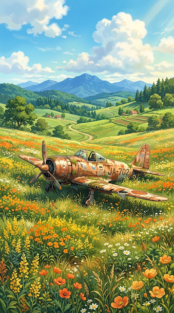 Abandoned Rusty Airplane in a Wildflower Meadow - Free mobile Wallpaper