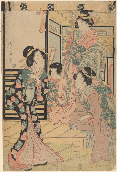 Three Beauties and a Child two standing one seated 19th century