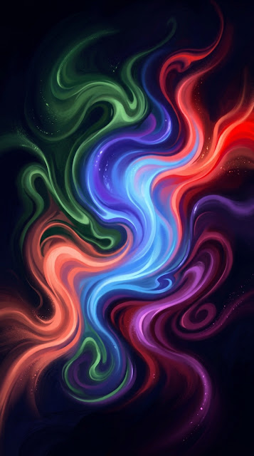 Abstract Digital Painting of Vibrant Color Fluids on Dark Background - Free mobile Wallpaper