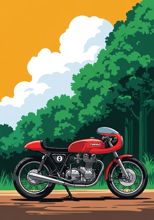 Vintage Cafe Racer Motorcycle Parked