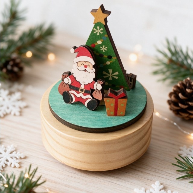 Christmas Wooden Music Box with Santa Claus
