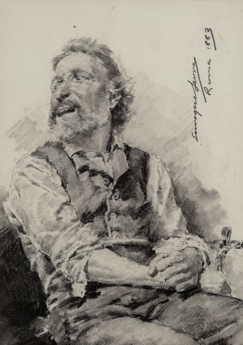 Study of a seated man holding a crucifix 1883