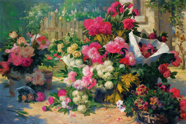 Flower Baskets And Flower Pots In A Garden 1887