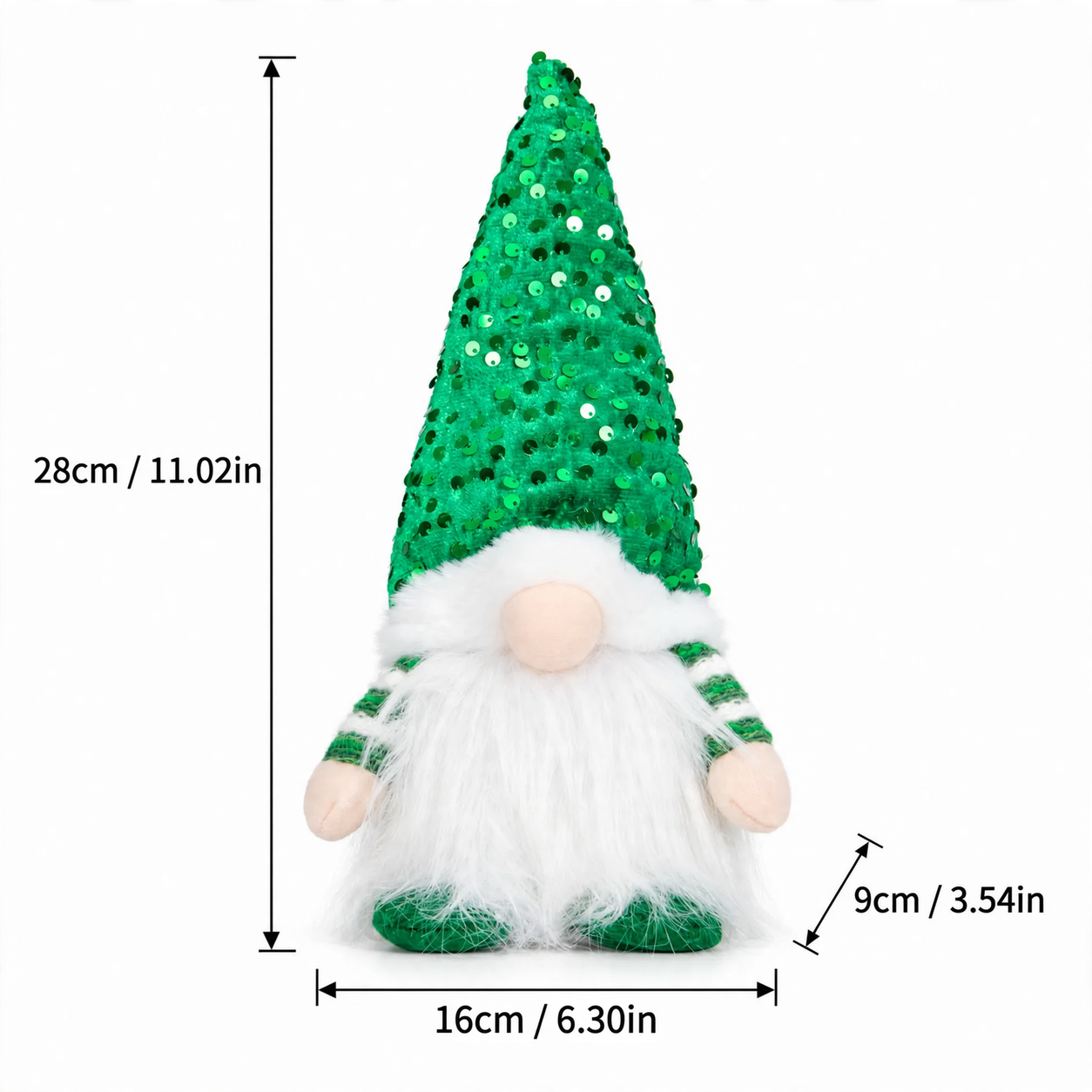 Illuminated Christmas gnome figurine with sequined hat