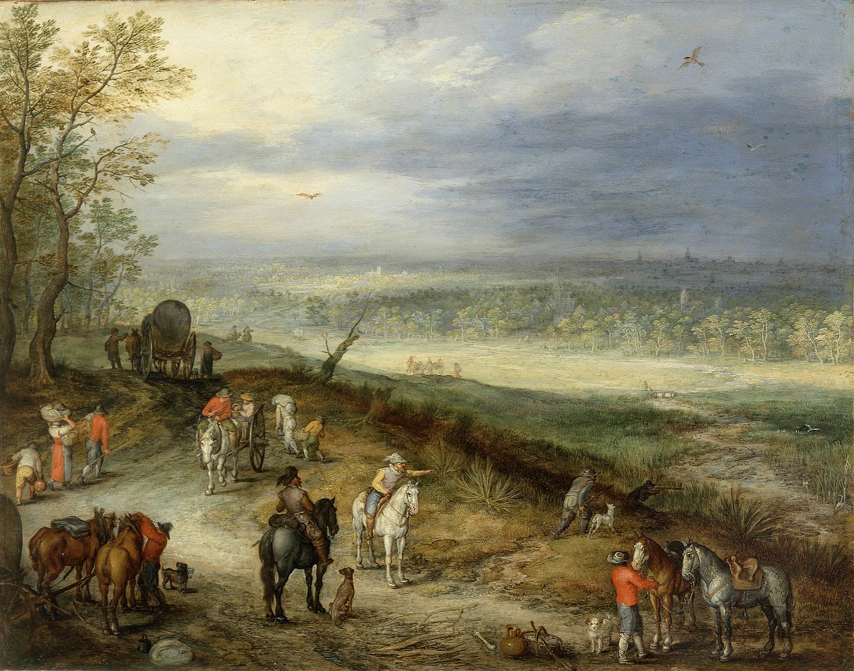 Extensive Landscape With Travellers on a Country Road c160810