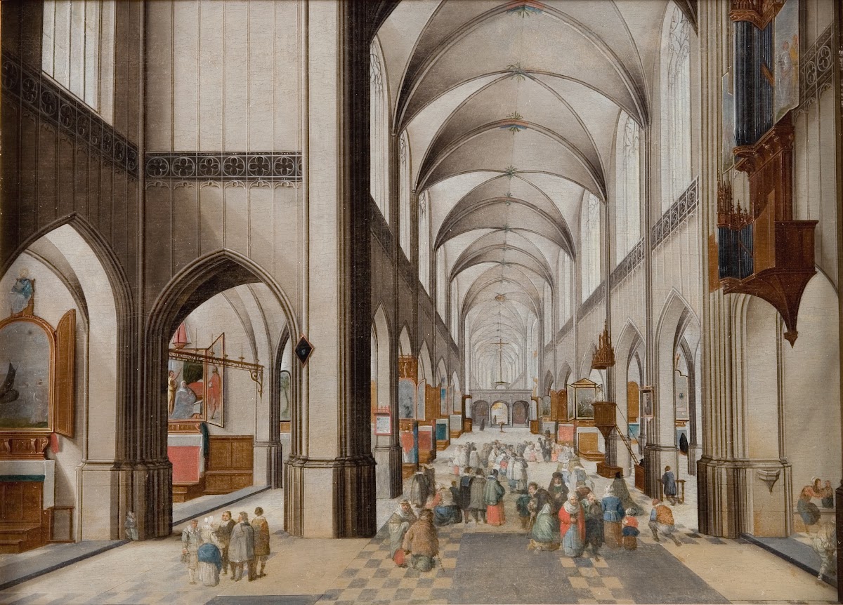 Interior Of A Three Aisled Gothic Church During A Sermon 1628  1631