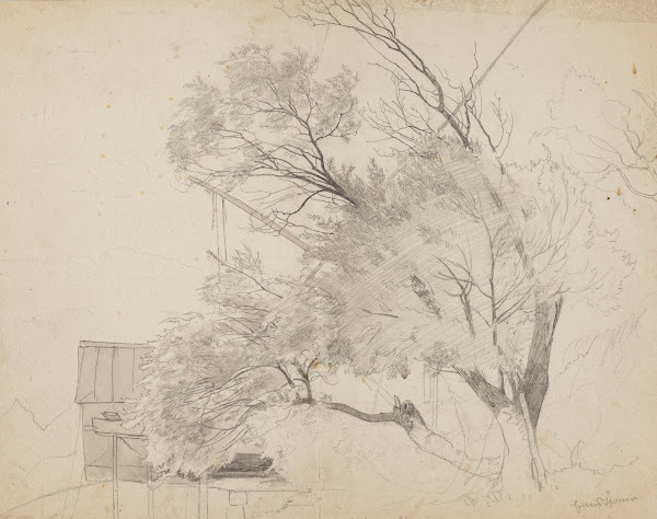 Trees and a Shelter against the Mountains near Bad Säckingen 1869