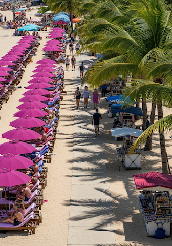 Pink Umbrellas Beach Walkway