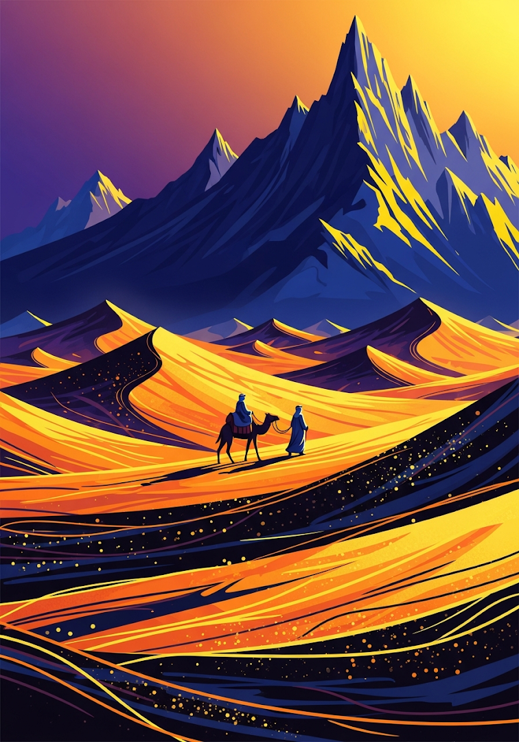 Abstract Desert Journey with Camels