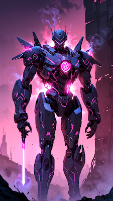 Cyberpunk Mech Warrior with Neon Pink Glow