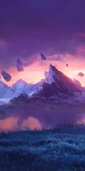 Fantasy Landscape, Digital Art, Anime Girl, Purple Sky 4K Wallpaper Background