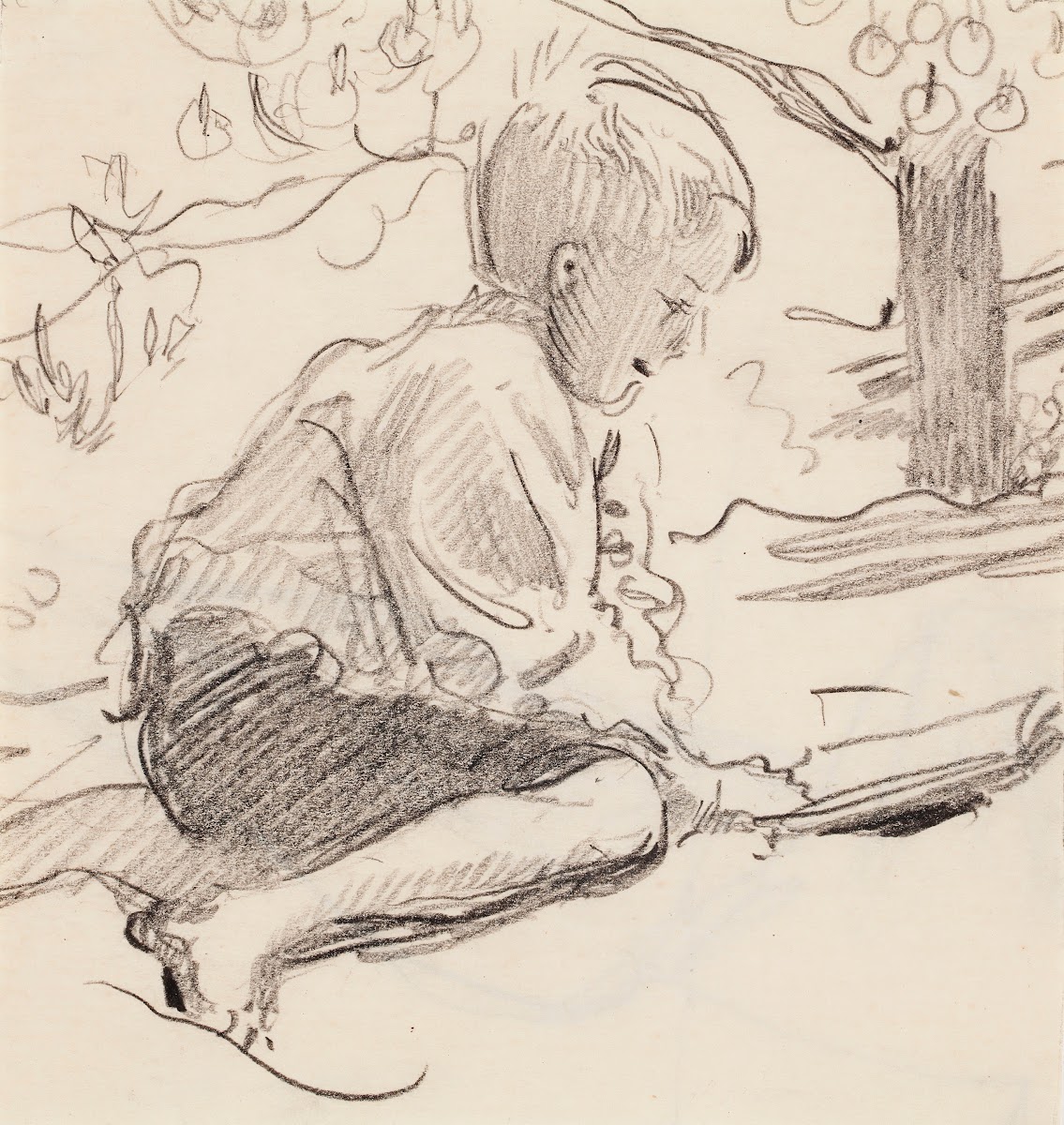 Boy Reading Outdoors