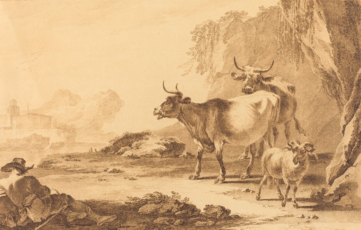 Landscape with Cattlea Goat and a Resting Shepherd 1774