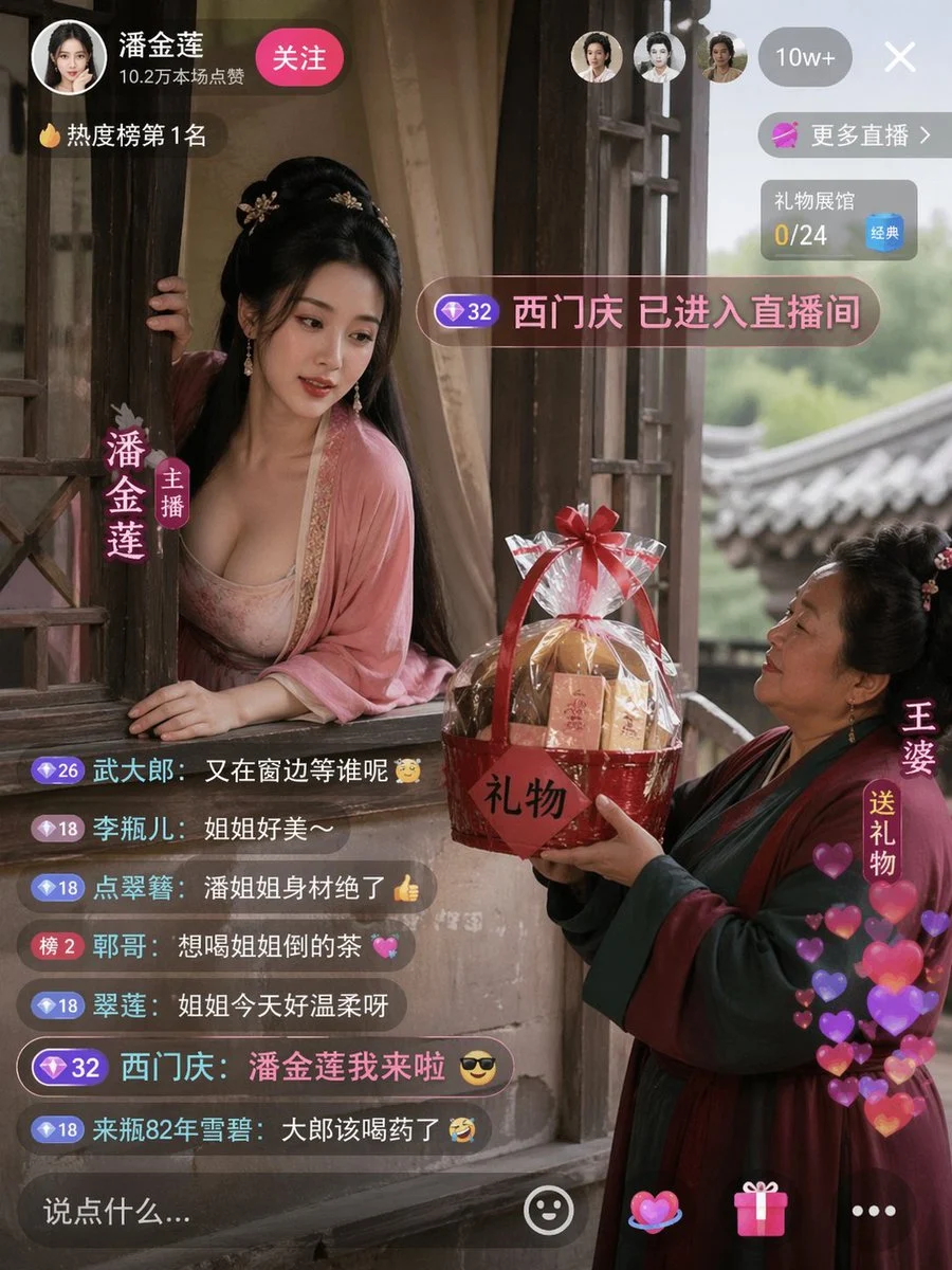 Escena de la ventana de la transmisión en vivo de Pan Jinlian