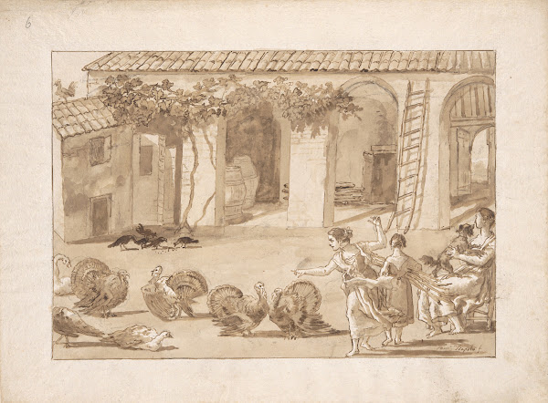 Turkeys in a Venetian Farmyard the third drawing in Tiepolos series of 59 scenes