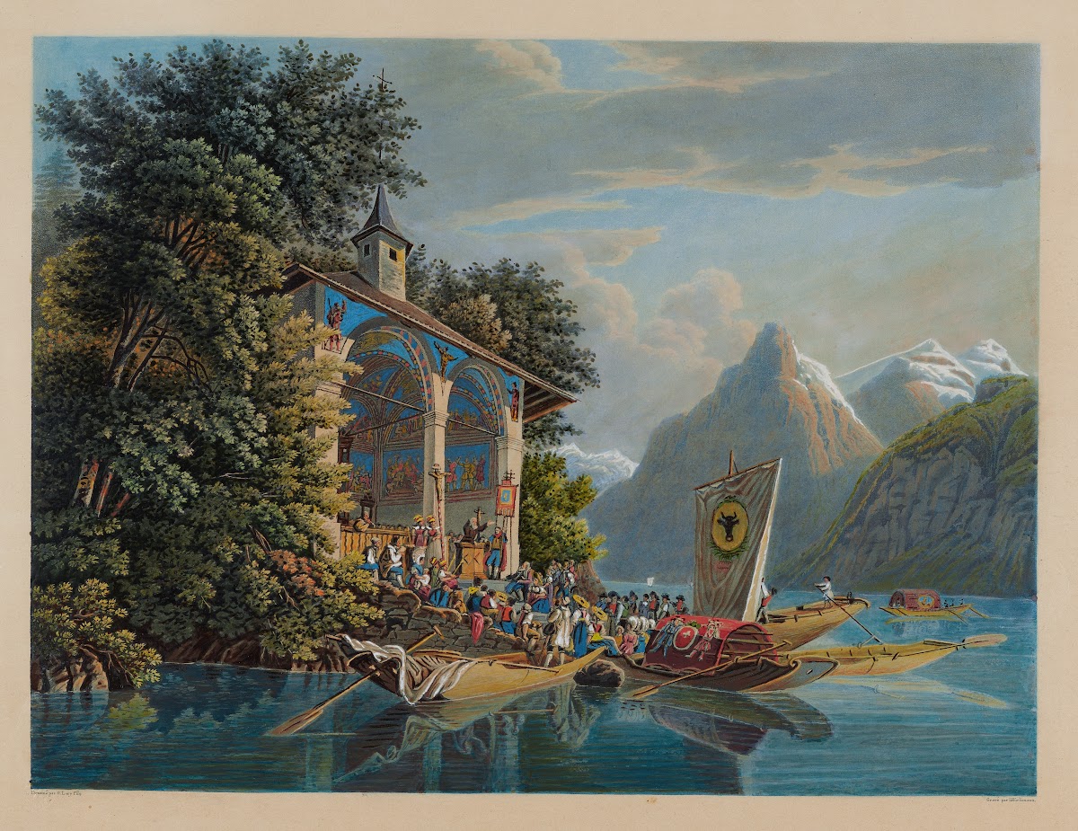 La Chapelle de Guillaume Tell sur le Lac des Quatre Cantons avec la fête religie