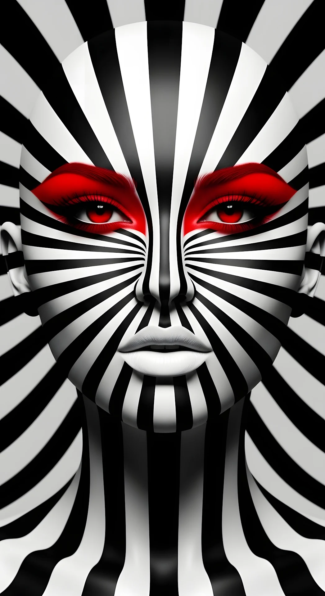 Hypnotic Zebra Stripe Woman Portrait with Intense Red Eyes - Free 4K mobile Wallpaper