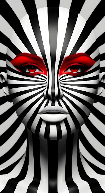 Hypnotic Zebra Stripe Woman Portrait with Intense Red Eyes - Free mobile Wallpaper