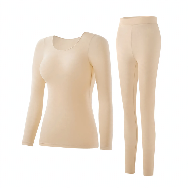 Women's thermal underwear set, ultra-thin, round neck