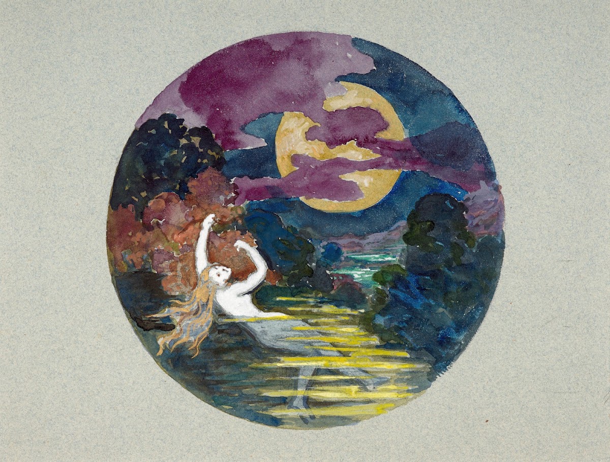 Woman bathing on the evening of a full moon