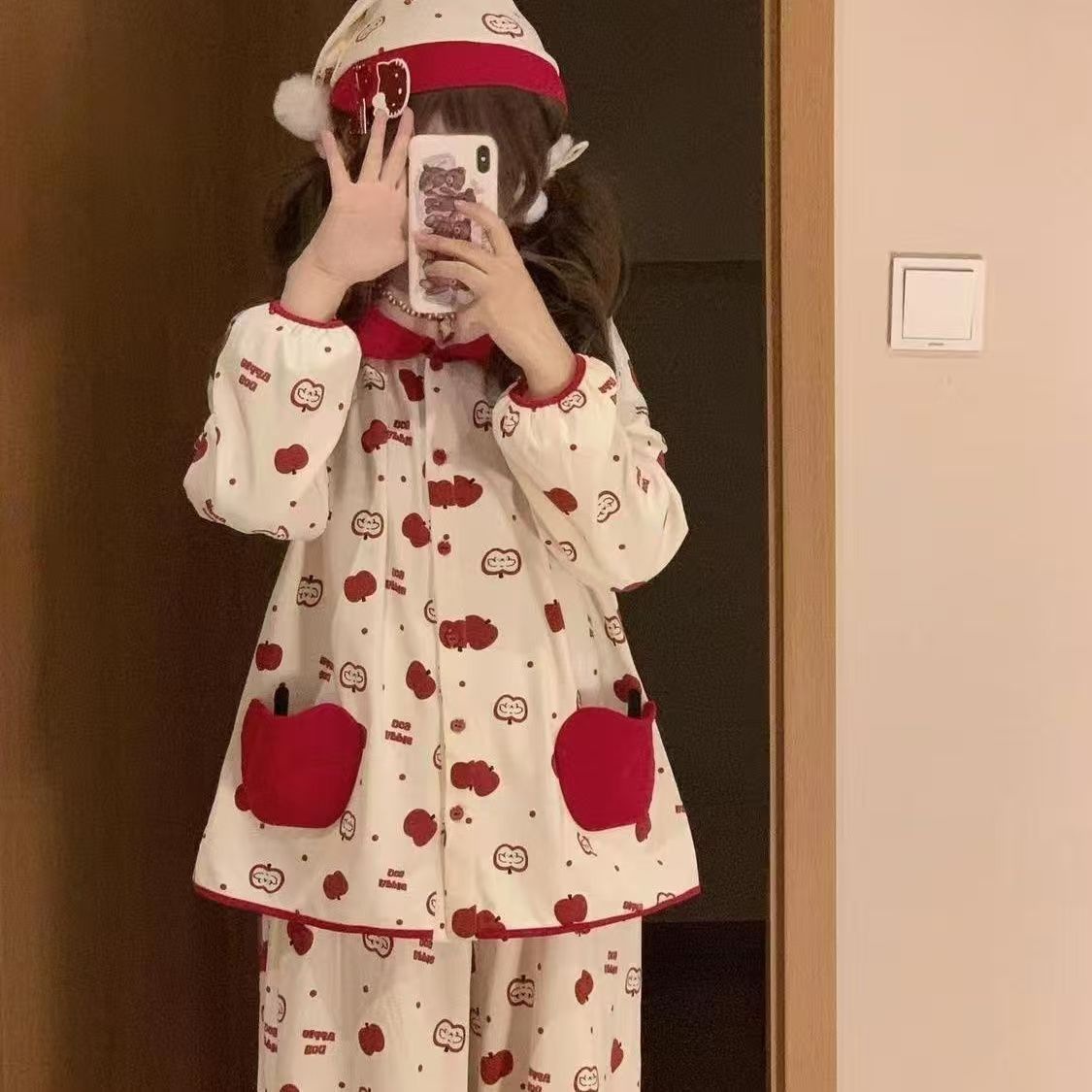 Damen-Pyjama-Set, Langarm, Weihnachtsmotiv