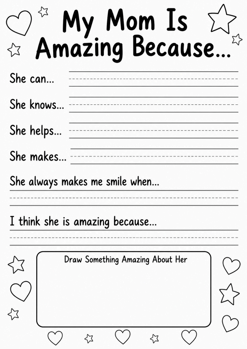 My Mom Is Amazing Because Worksheet