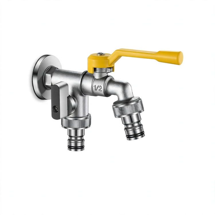 Outdoor faucet with double outlet, frost-resistant