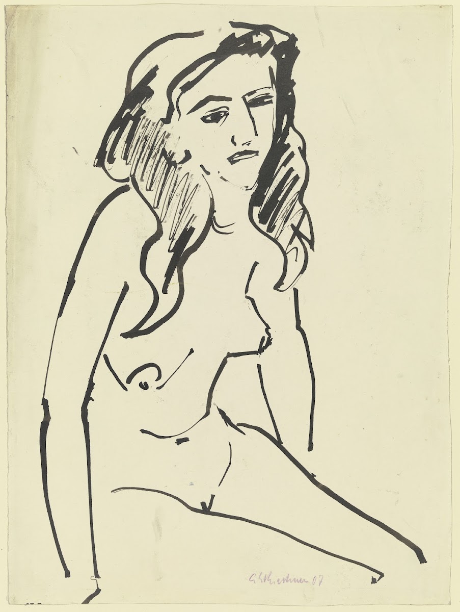 Mädchenakt sitzend ca 1909