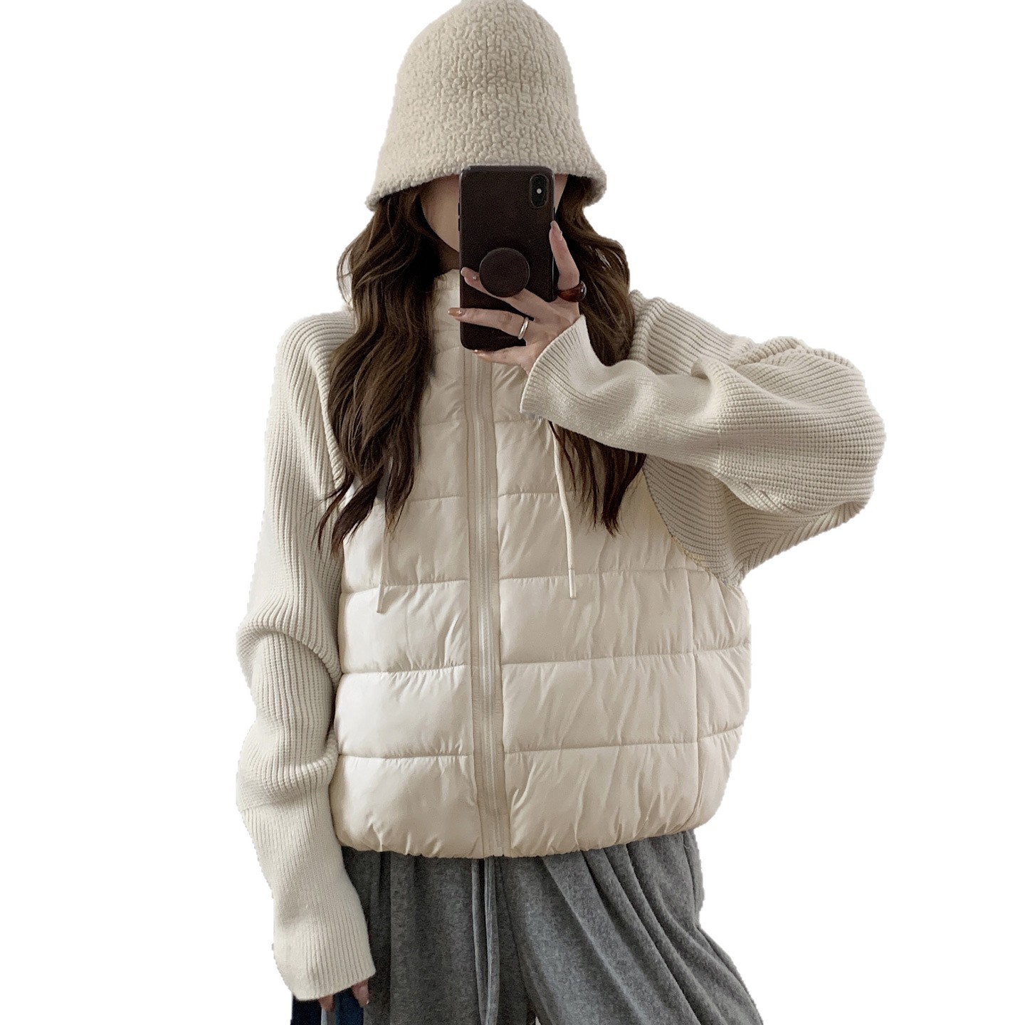 Damen-Steppjacke mit Strick-Details