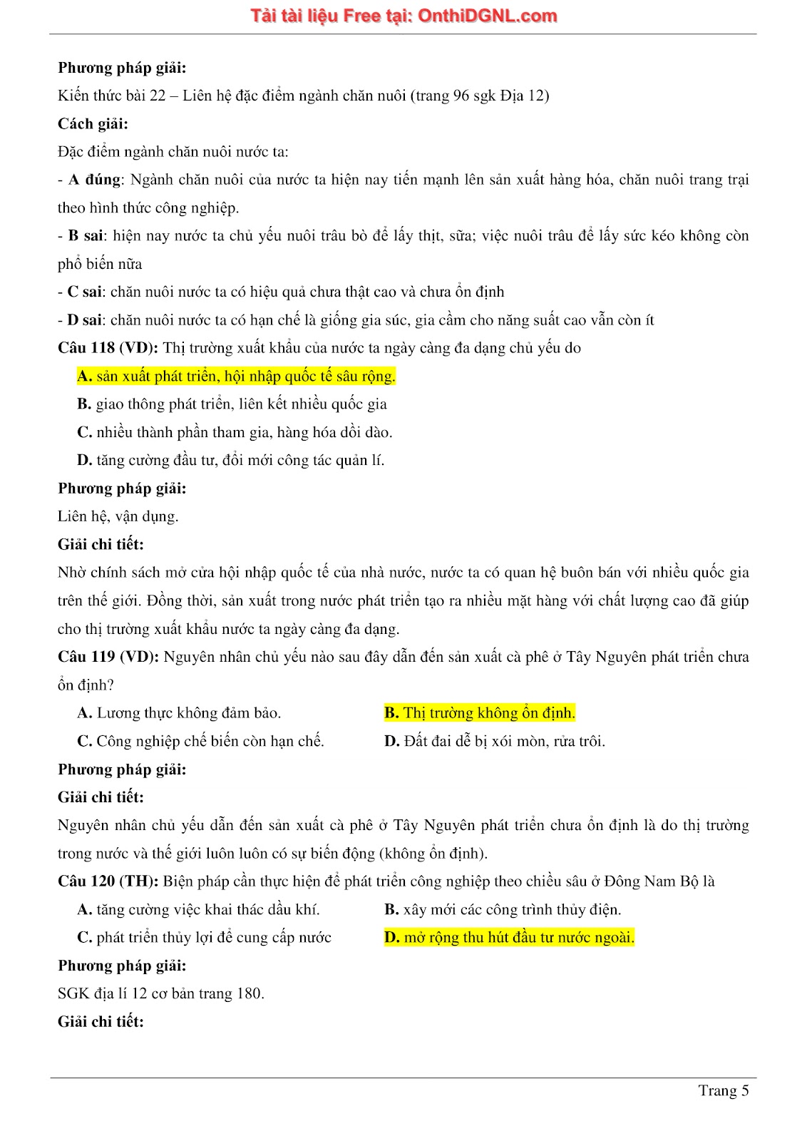 150bài tập môn Địa Lý - Ôn thi ĐGNL ĐHQG TP hà nội Phần 3