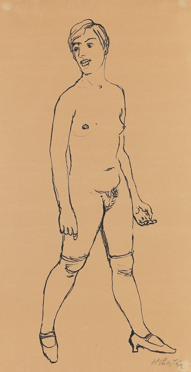 Standing female nude in stockings 1928