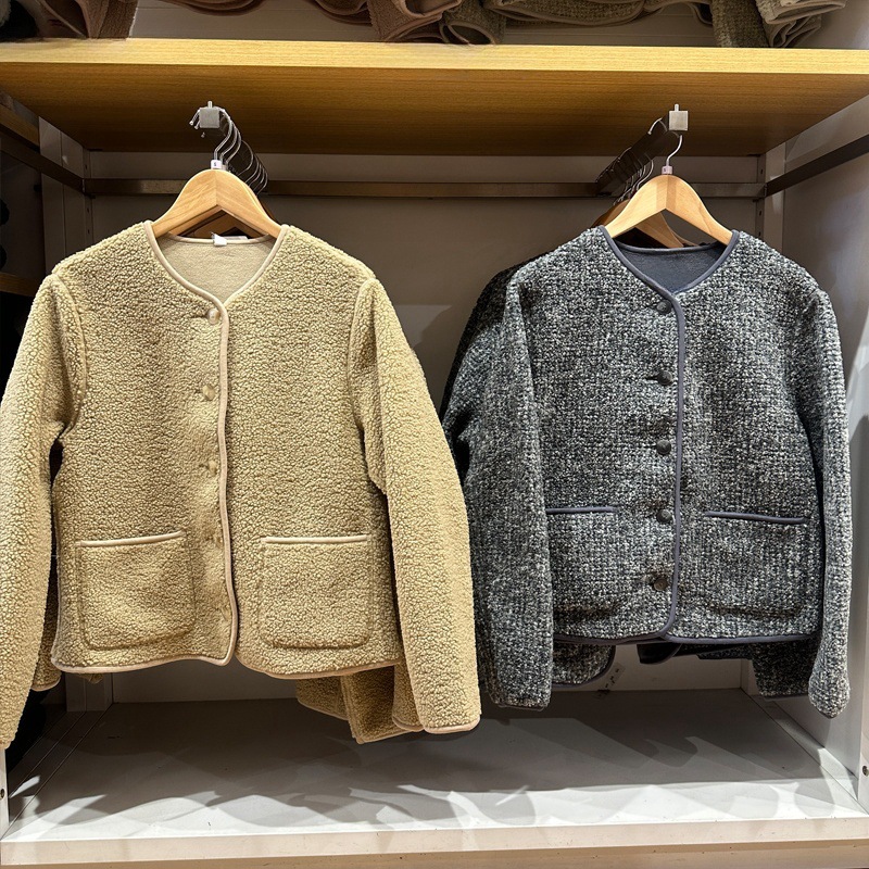 Damen-Strickjacke aus Lammfell-Imitat und Fleece