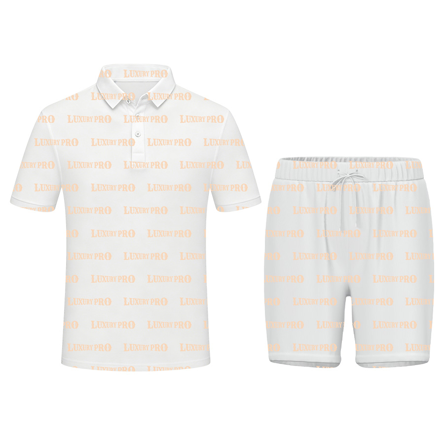 AOP Regular fit button polo shirt & birdseye fabric beach shorts set
