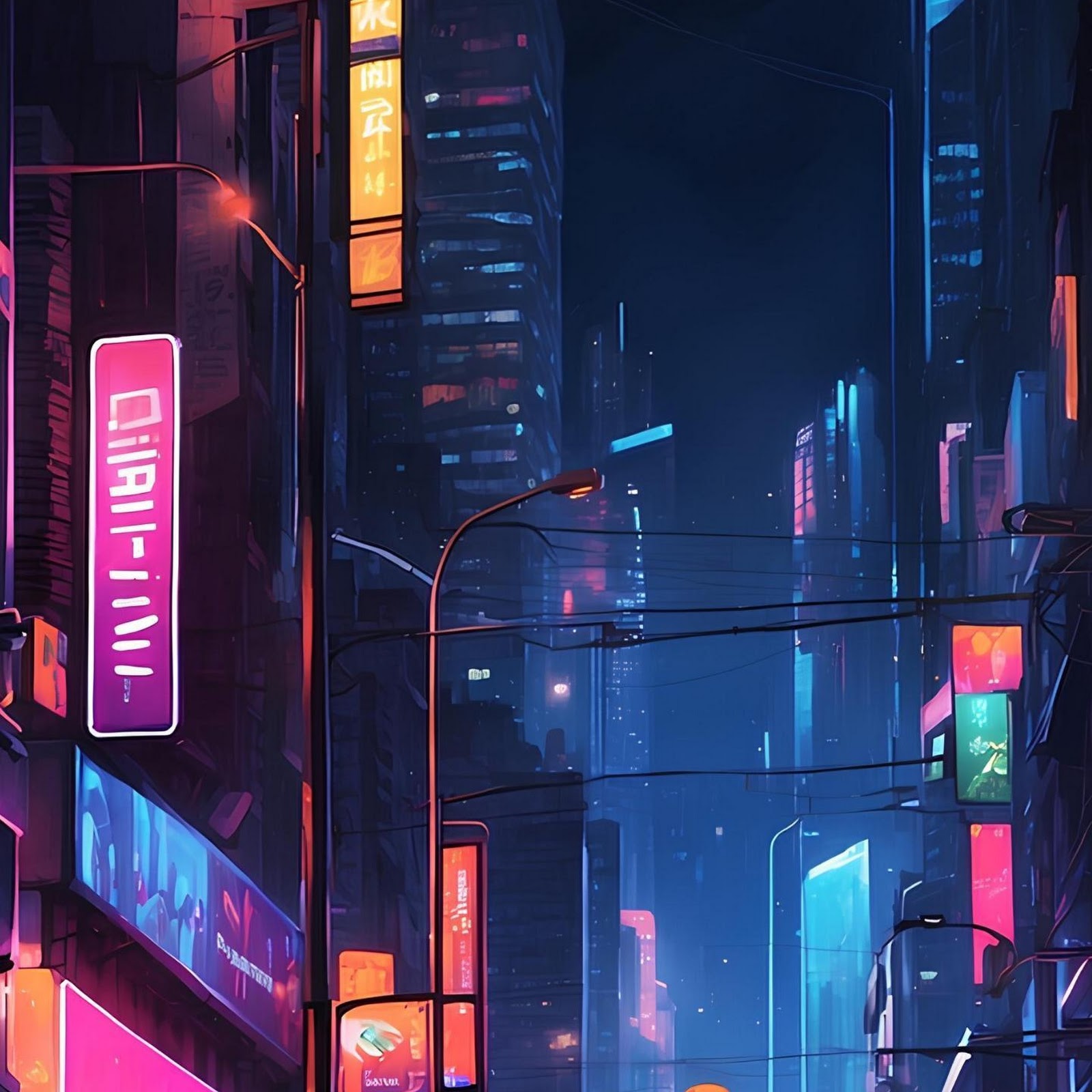 Download Neon Cyberpunk City Street 2K iPhone