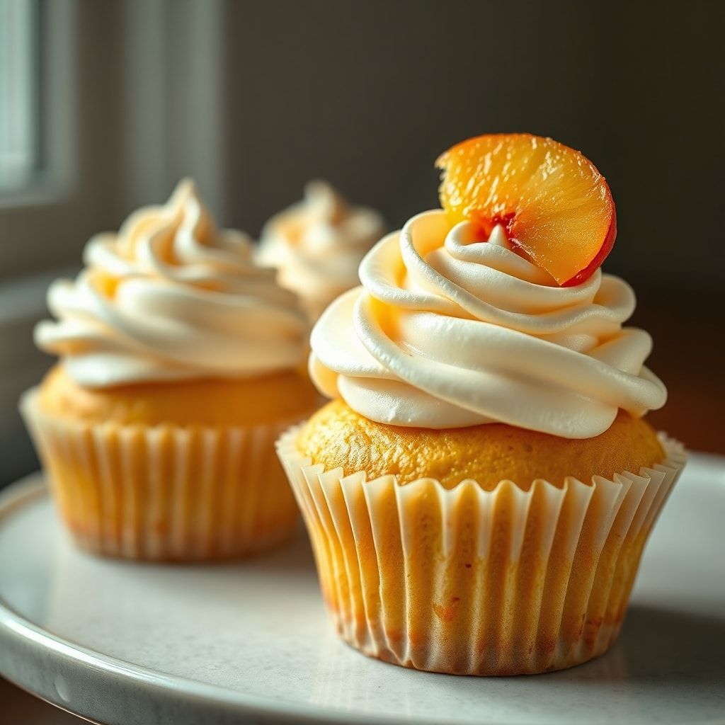 Peach Bellini Cupcakes with Champagne Buttercream Frosting (Easy Homemade)