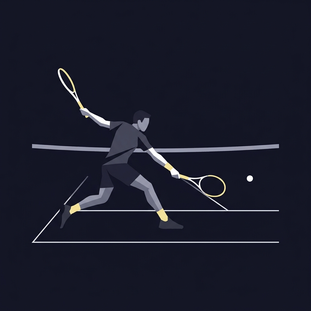 Minimalist vector of a sudden death tiebreak with a single tennis player executing a decisive shot on a clean court in Funded Plays colors How Tiebreak Variance Affects Match Outcomes
