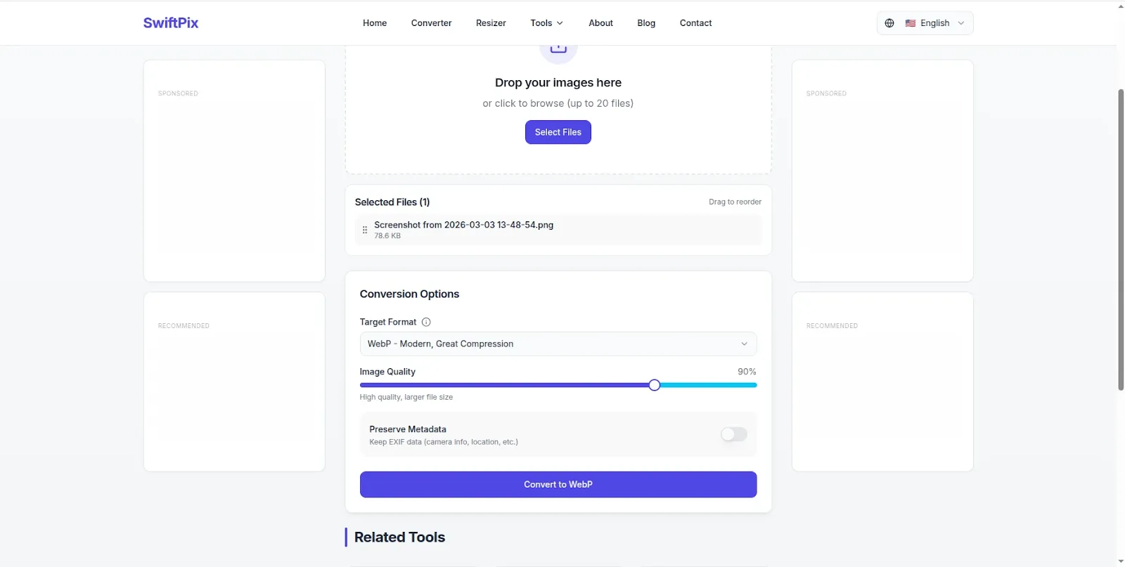 Convert PNG to WebP online free - SwiftPix browser based image converter no upload 2026