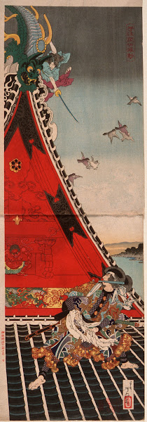 Two Heroes Fighting atop Hōryūkaku 1885