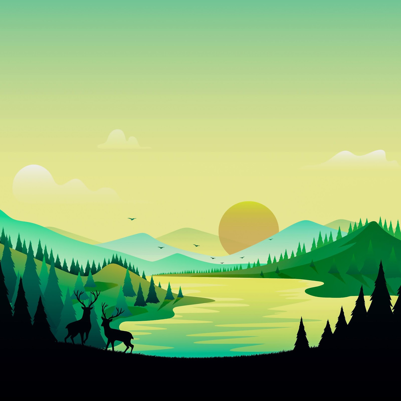 Download Deers In Sunset Mountain Valley 4K iPhone