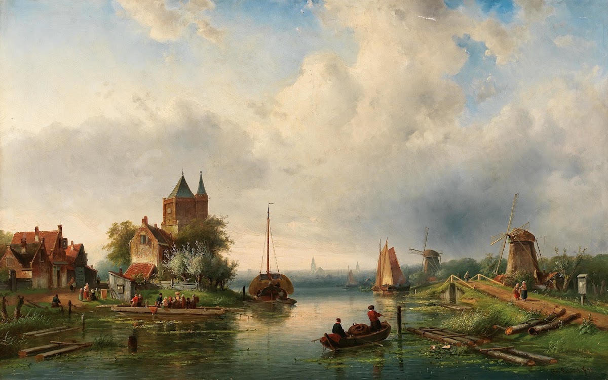 A Vast River Landscape with Windmills 1848