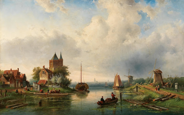 A Vast River Landscape with Windmills 1848
