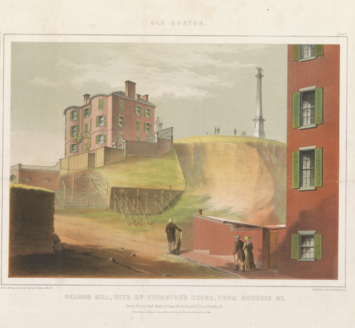 Beacon Hill with Mr Thurstons house from Bowdoin St 1858