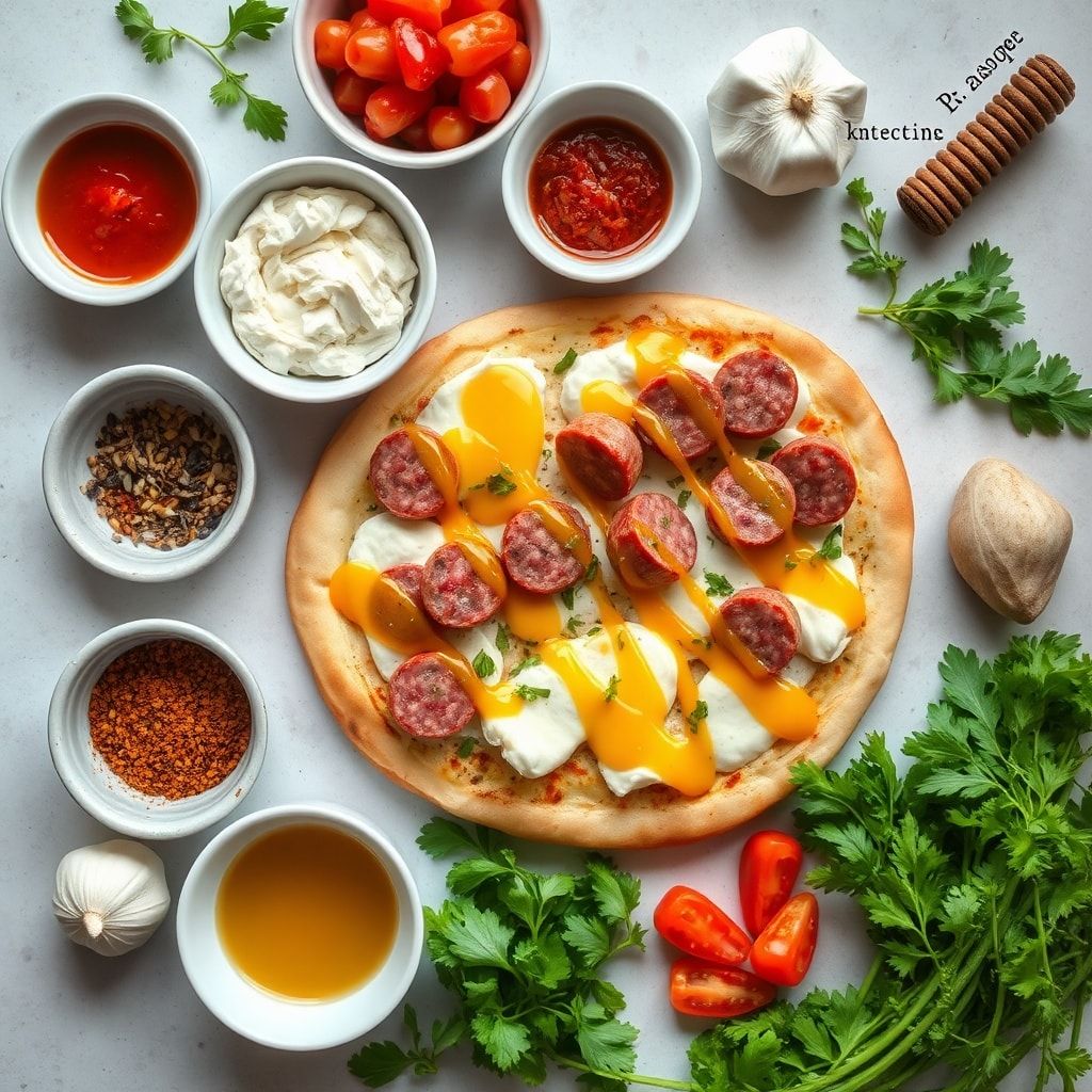 Ingredients for Easy Spicy Sausage Ricotta Pizza with Hot Honey Drizzle (Ready in 40 Minutes)