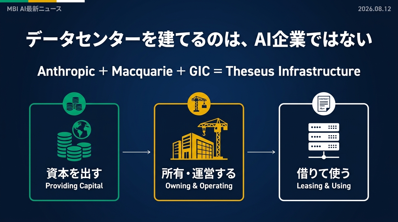 Anthropicのデータセンターを、Anthropicは建てない — Macquarie＋GIC「Theseus Infrastructure」とAI設備投資の金融化