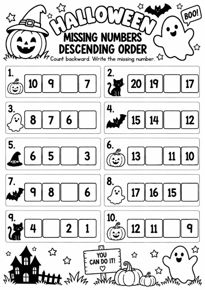 Halloween Missing Numbers Descending Order